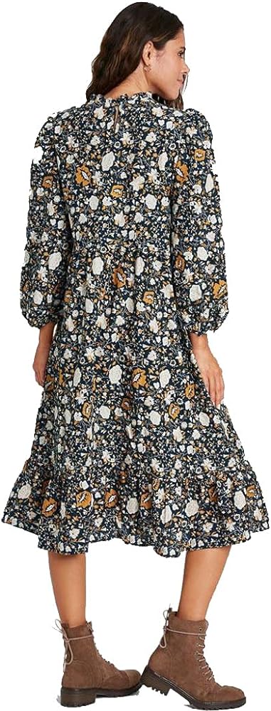 Universal Thread Women's Floral Print Long Sleeve Dress Navy
