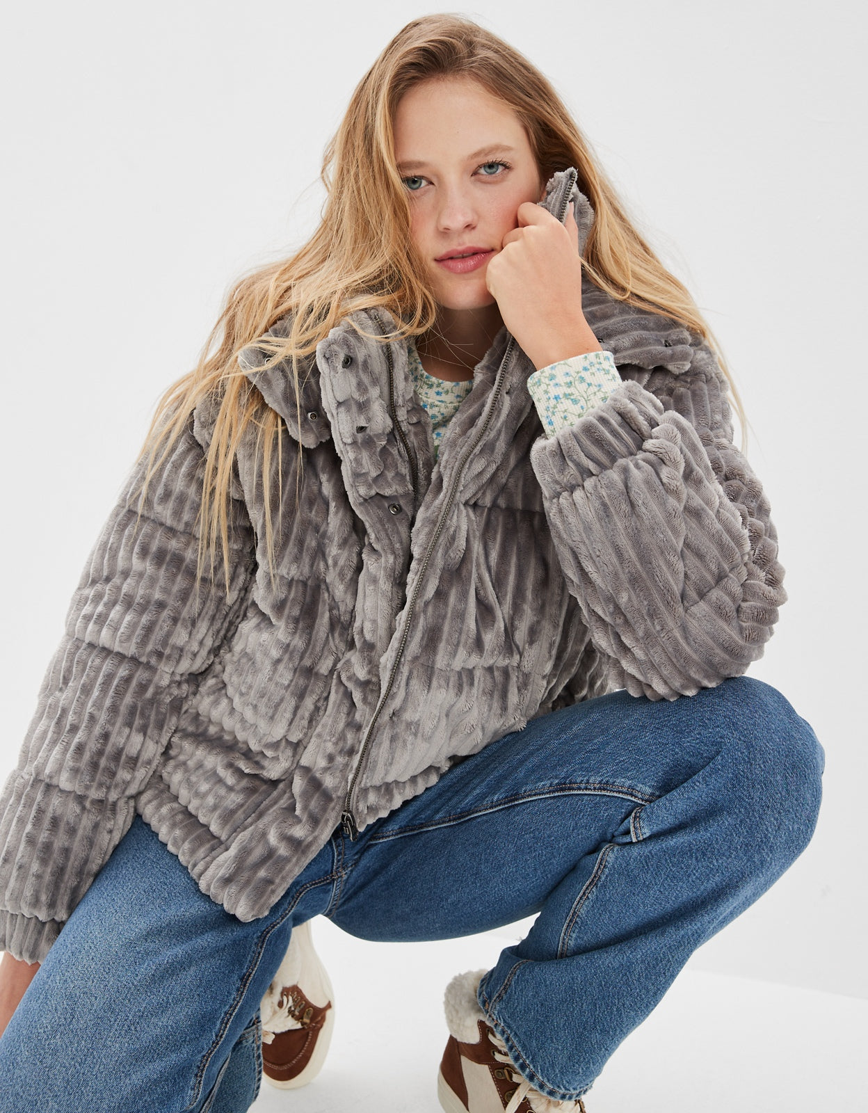 AE Textured Puffer Jacket/ Metallic
