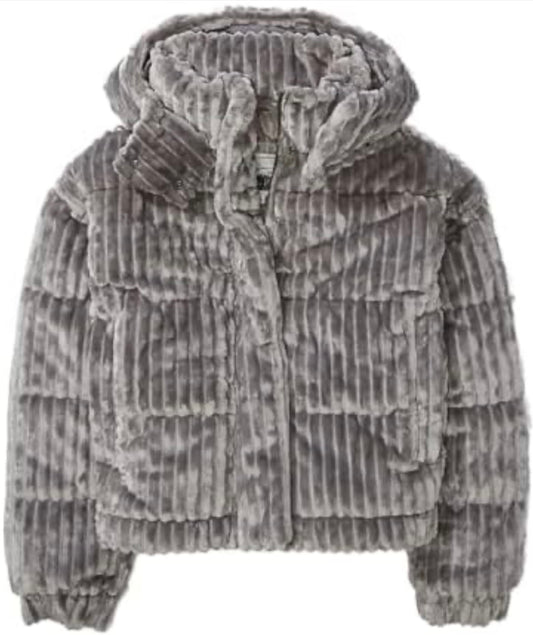 American Eagle - Grey Faux Fur Cozy Jacket with Hood