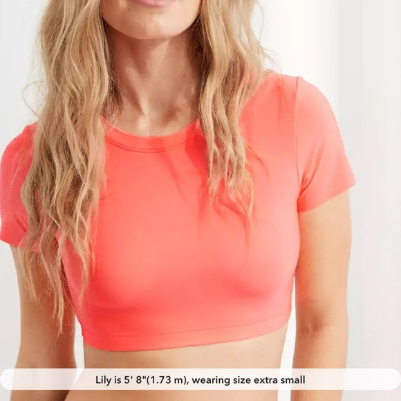 Aerie Smoothez Crop Top Tee Neon Orange
