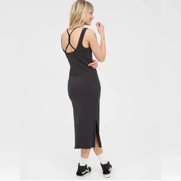OFFLINE by Aerie Rib Knit OG Groove Midi Dress/ Black
