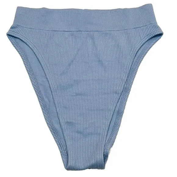 AERIE High Cut Bikini Pantie Underwear Light Blue Ribbed