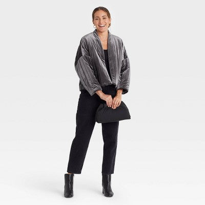 A New Day Gray Quilted Velvet Short Duster Jacket