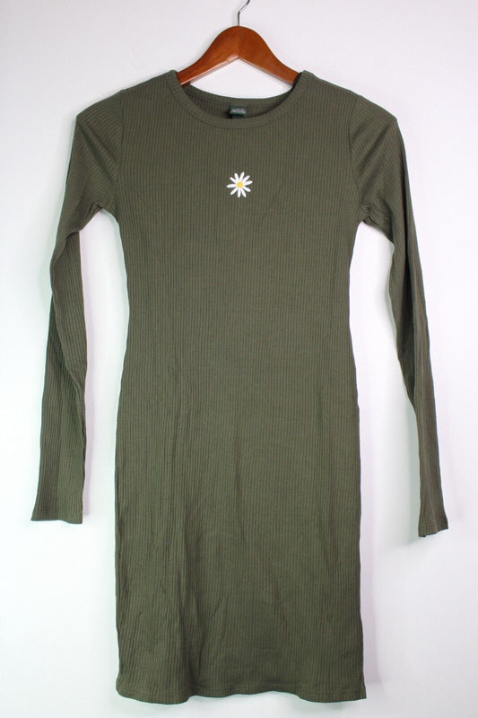Target Wild Fable Ribbed Long Sleeve Dress/ Green Flower