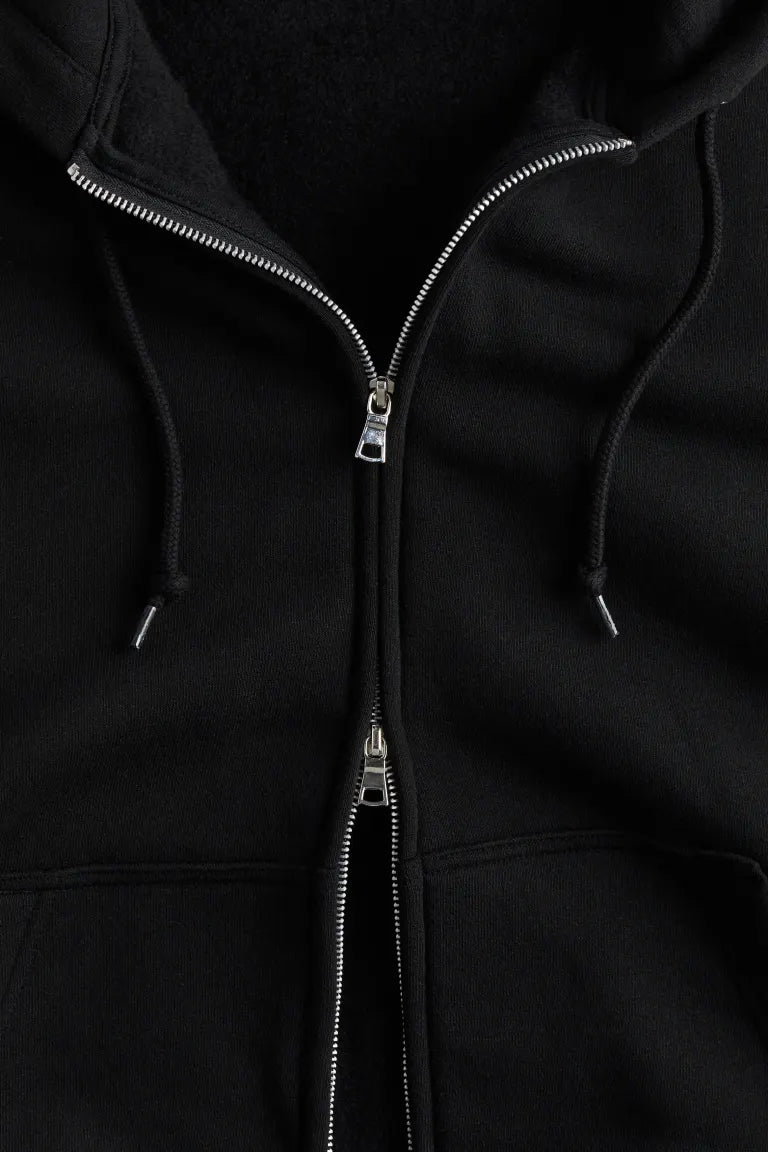 H&M - OVERSIZED FIT BLACK ZIP-UP HOODED SWEATER