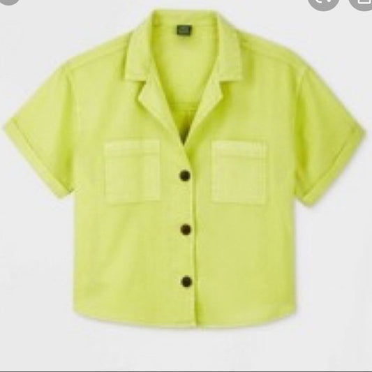 Wild Fable Button Down Crop/ Lime Green
