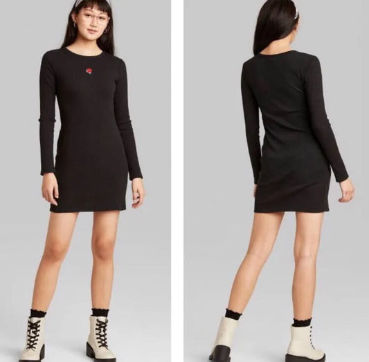 Target Wild Fable Ribbed Long Sleeve Dress/Black Rose