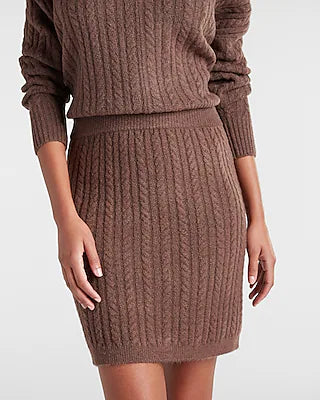 Express Cable Knit Mini Skirt - Light Mocha