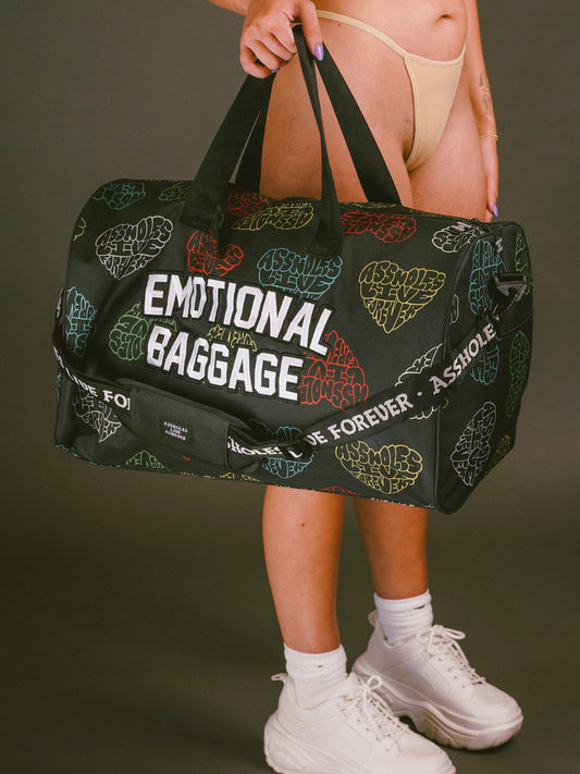 BLACK HEART LOGO PRINTED STRAP DUFFLE BAG WITH SHOE HOLDER/ Emotional Baggage