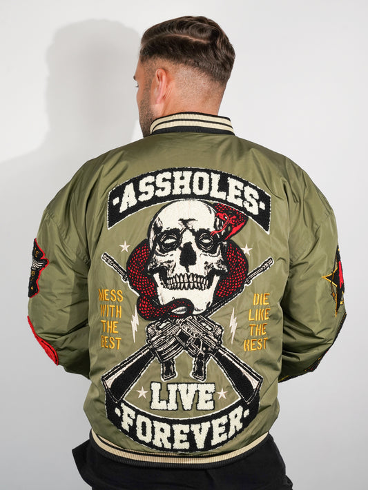 A.L.F. ARMY GREEN CHENILLE VARSITY JACKET W PATCHES