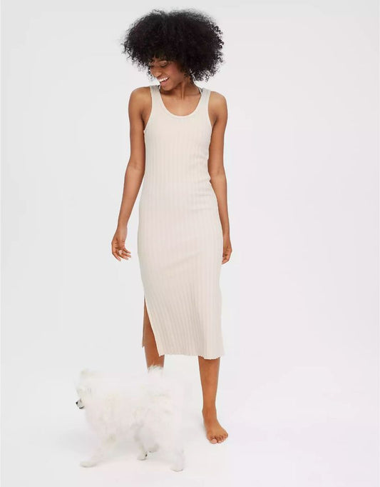 OFFLINE by Aerie Rib Knit OG Groove Midi Dress/ Cream