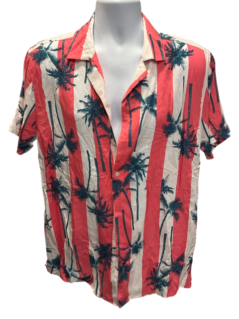 Target Red Stripe Button Down With Palm Tree Pattern.