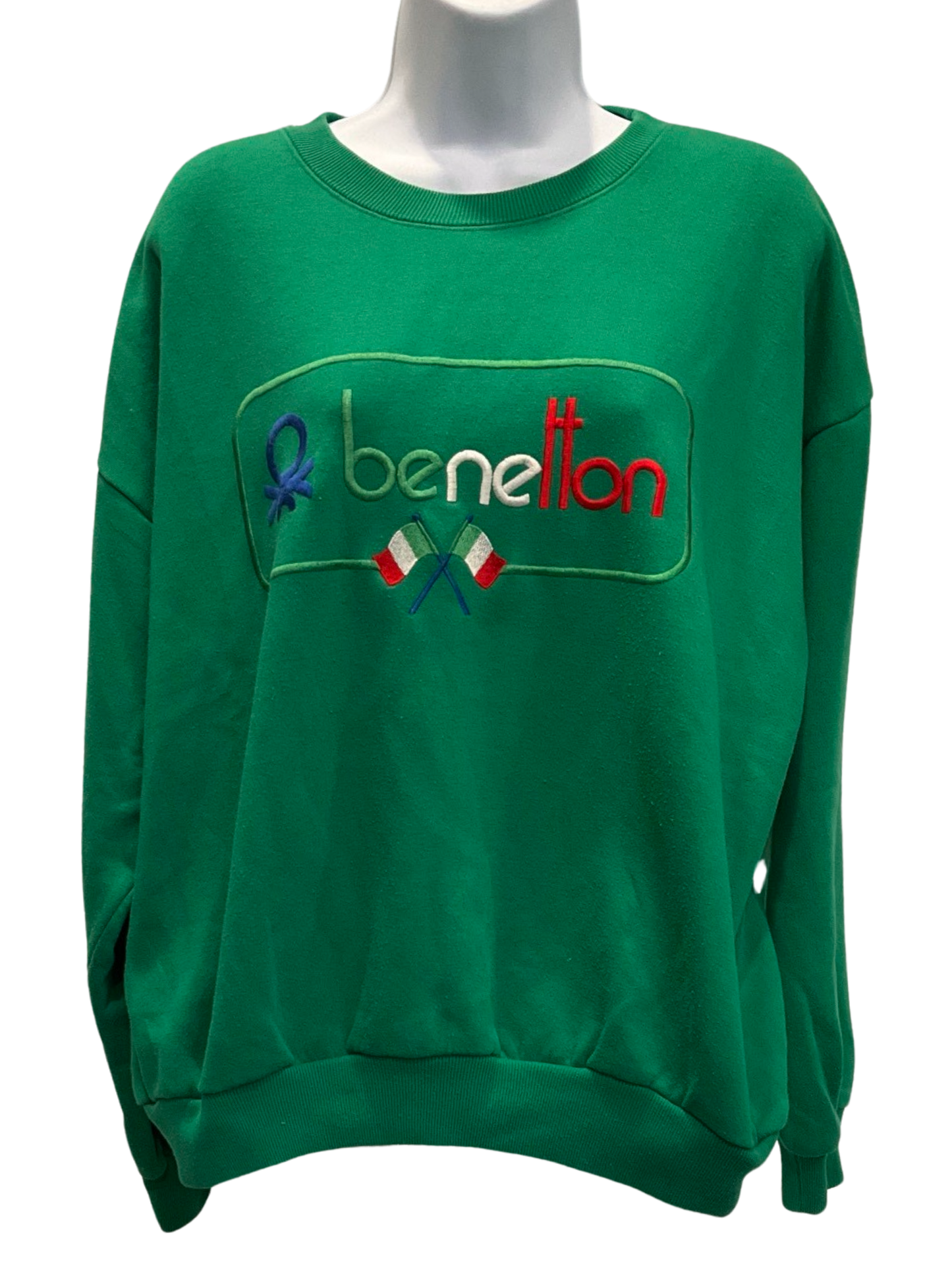 Benetton American Vintage Men's Green and White Sweatshirt