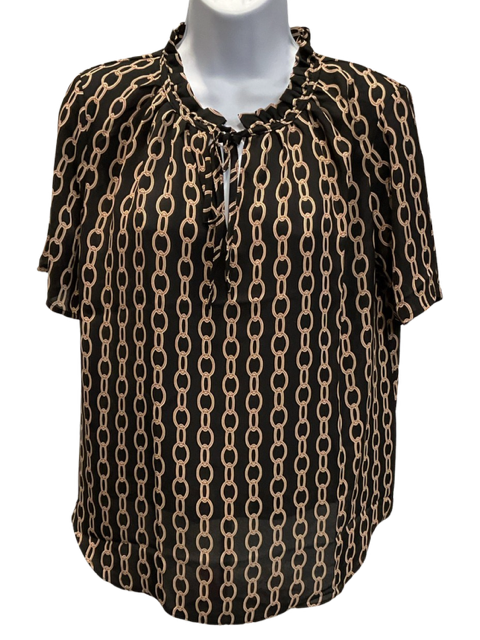 Worthington Blouse Black with Gold Chain Design