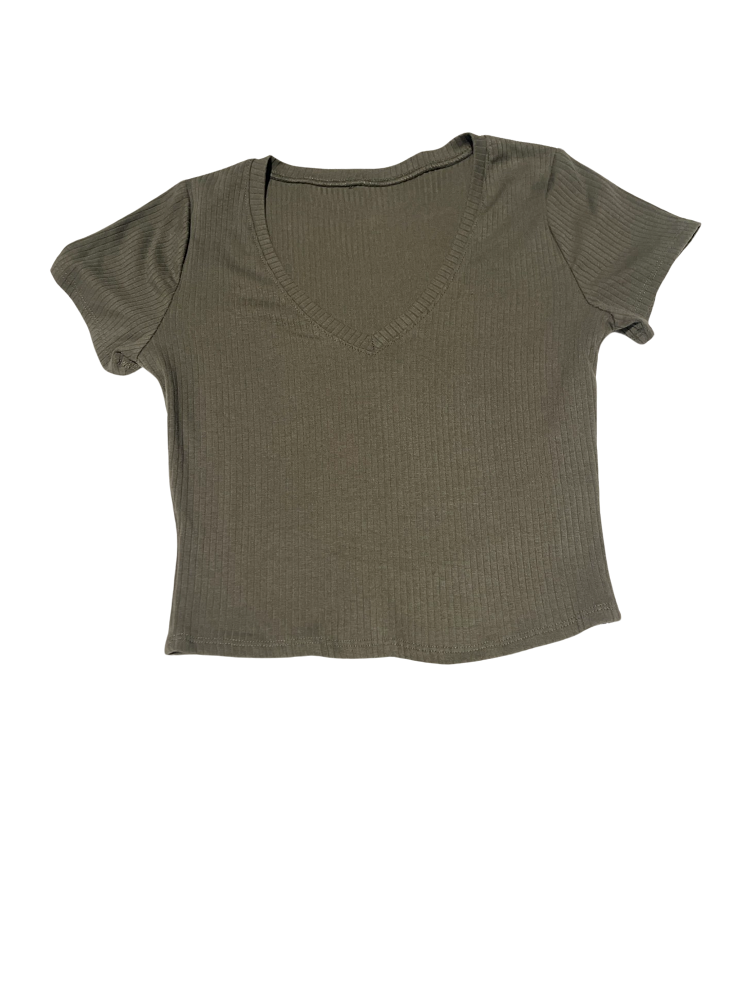 Olive Green Ribbed Crop-Top