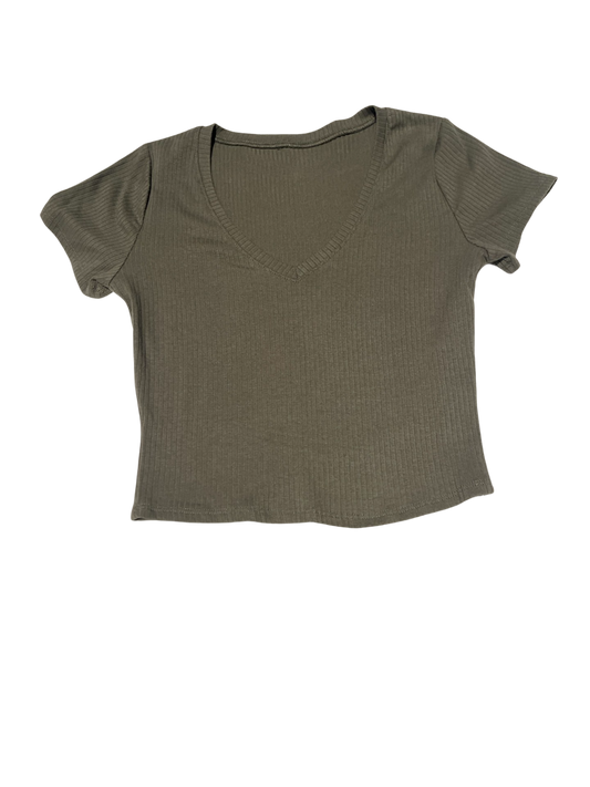 Olive Green Ribbed Crop-Top