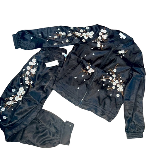 Daya By Zendaya Black Satin Floral Zip Up