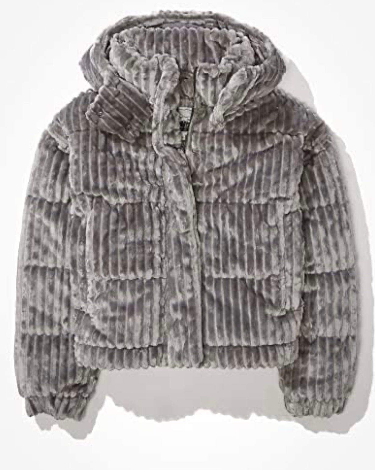 American Eagle - Grey Faux Fur Cozy Jacket with Hood