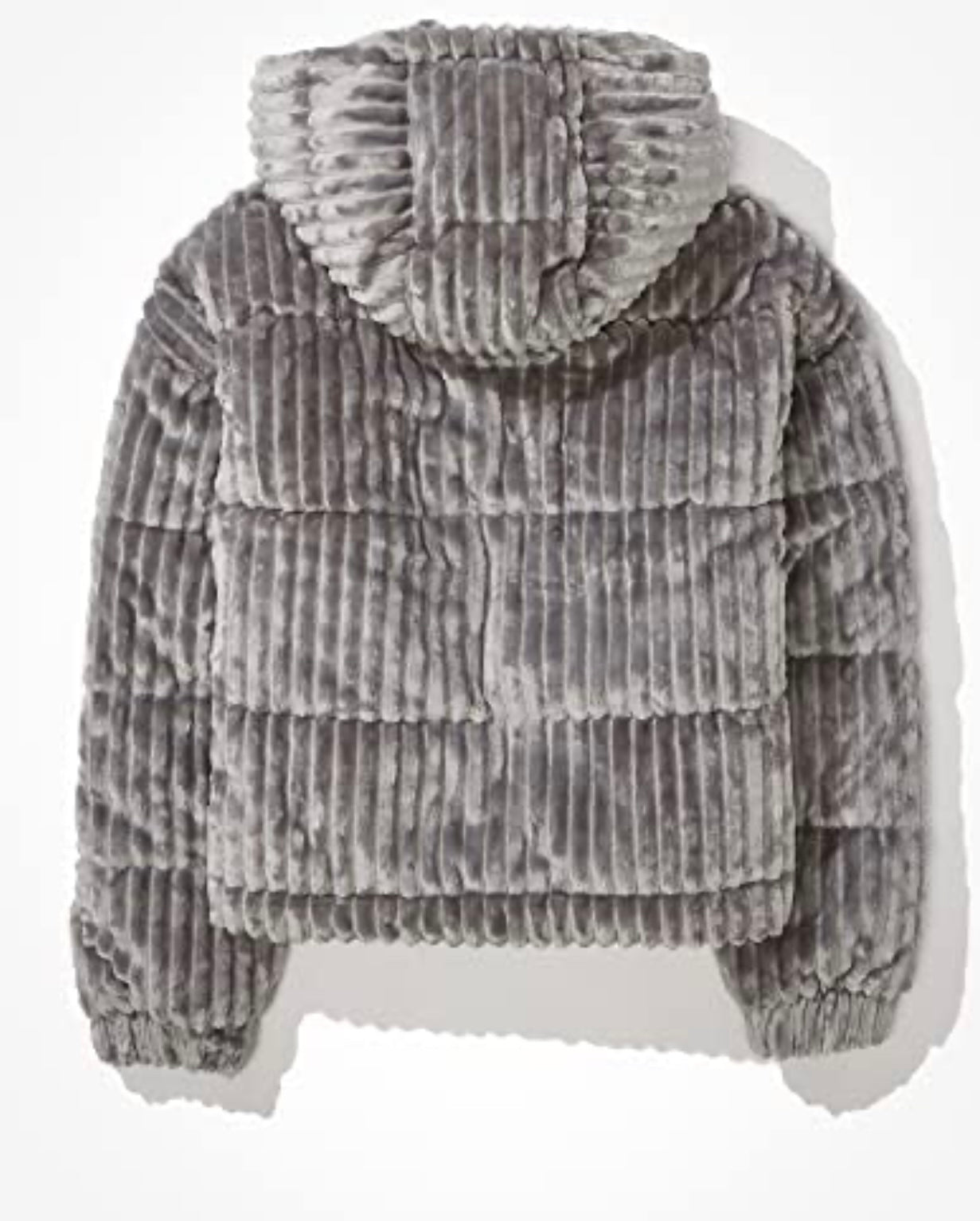American Eagle - Grey Faux Fur Cozy Jacket with Hood