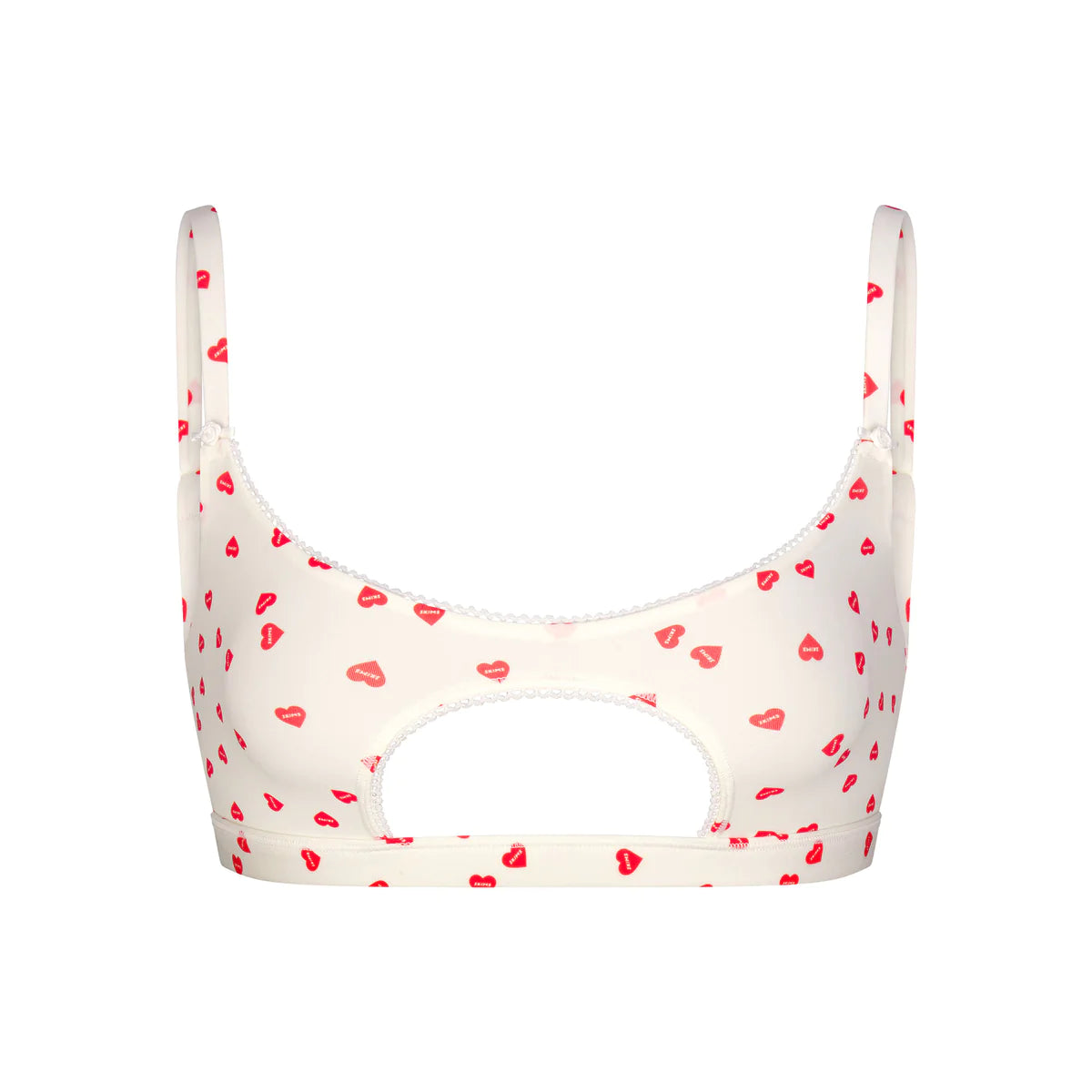 SKIMS LIMITED EDITION-Picot Trim Cut Out Scoop Bralette/ Ruby Heart Print