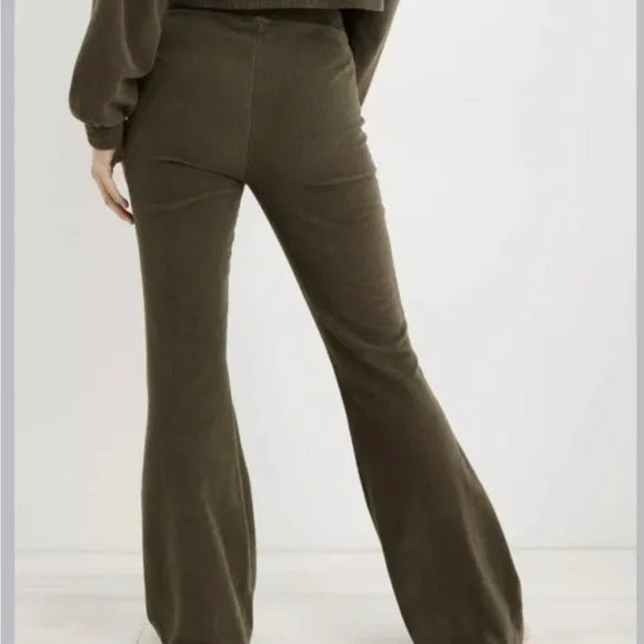 Aerie Groove-On Rib Velour Flare Pants/ Olive