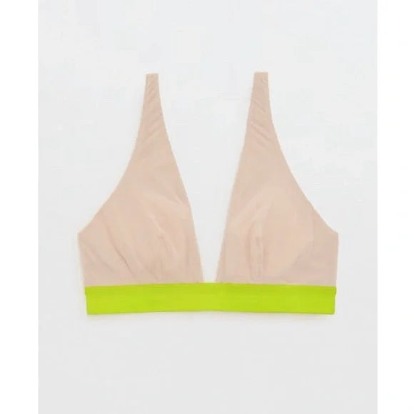 SMOOTHEZ by Aerie Mesh Plunge Bralette/ Sand Lime