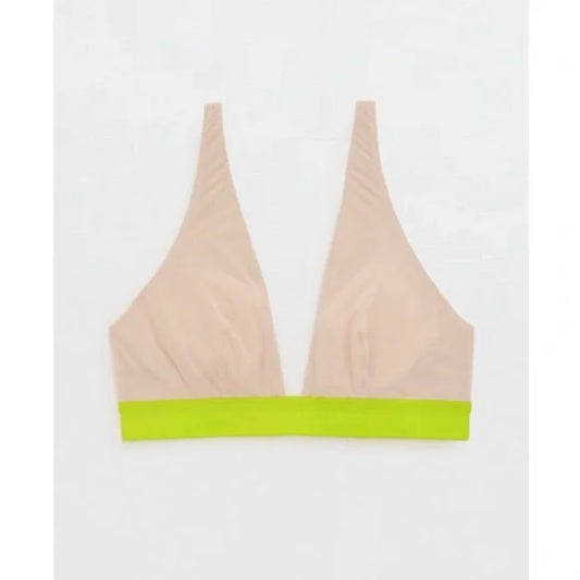 SMOOTHEZ by Aerie Mesh Plunge Bralette/ Sand Lime