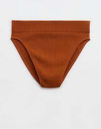 Aerie High Cut Bikini Pantie Underwear Copper Ribbed