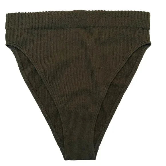 Aerie High Cut Bikini Pantie Underwear Olive Green Ribbed