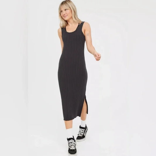 OFFLINE by Aerie Rib Knit OG Groove Midi Dress/ Black