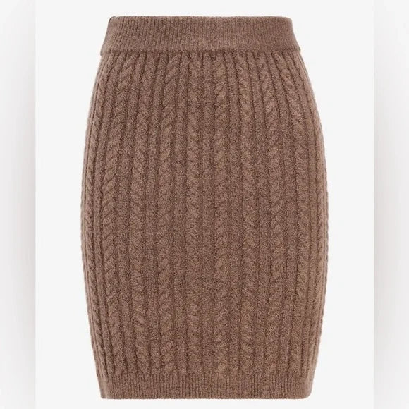 Express Cable Knit Mini Skirt - Light Mocha