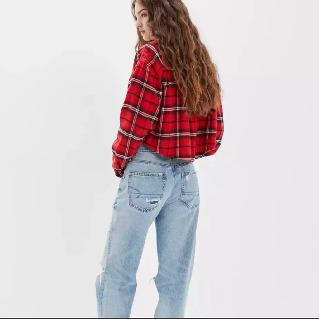 American Eagle Cropped Red Flannel