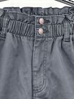 Womens Black Gathered Waist Button Closure Cotton Pants