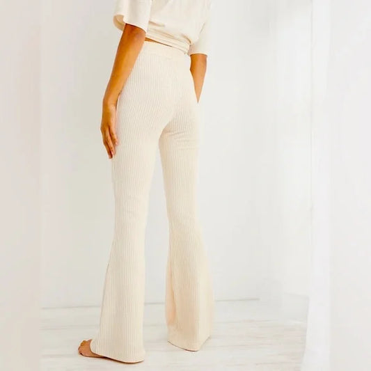 Aerie Groove-On Rib Velour Flare Pants/ Cream