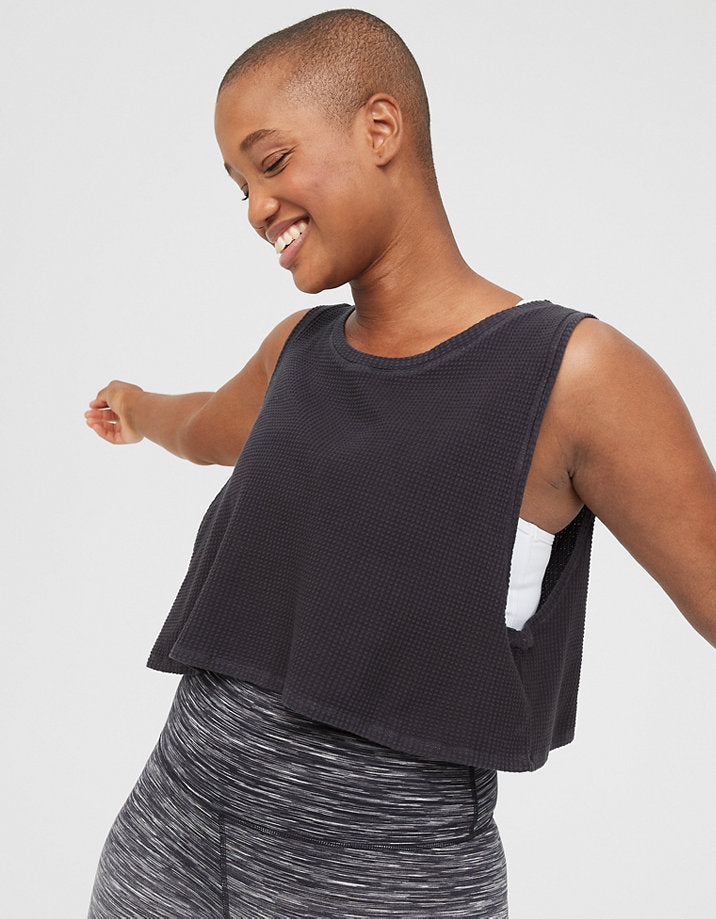 OFFLINE By Aerie Wow! Waffle Tank Top black