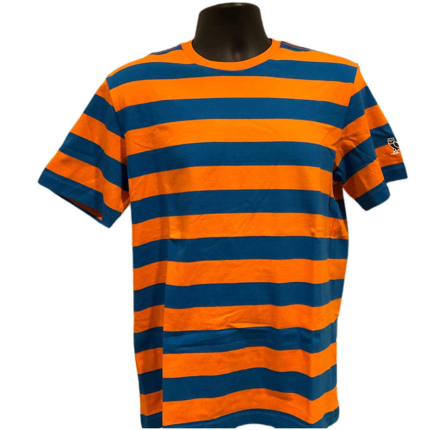 OVO - ORANGE/BLUE STRIPED SHORT SLEEVE T-SHIRT (MEDIUM)