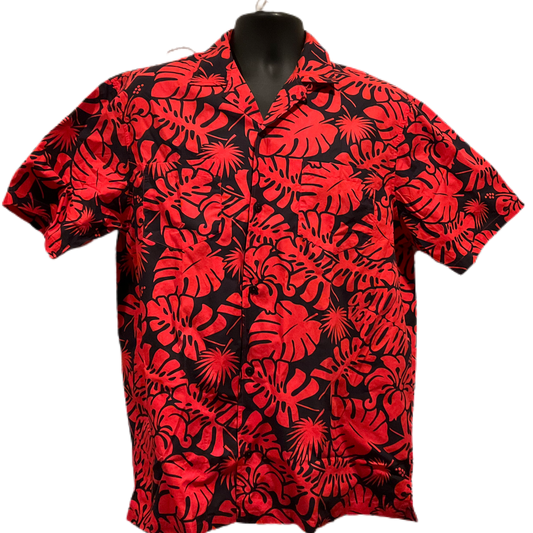 OVO - RED/BLACK - HAWAIIAN SHORT SLEEVE BUTTON DOWN SHIRT (LARGE)